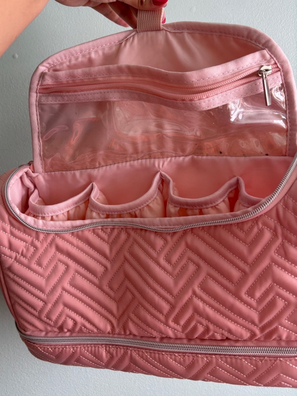 Pink Quilted Travel Makeup Organizer Bag